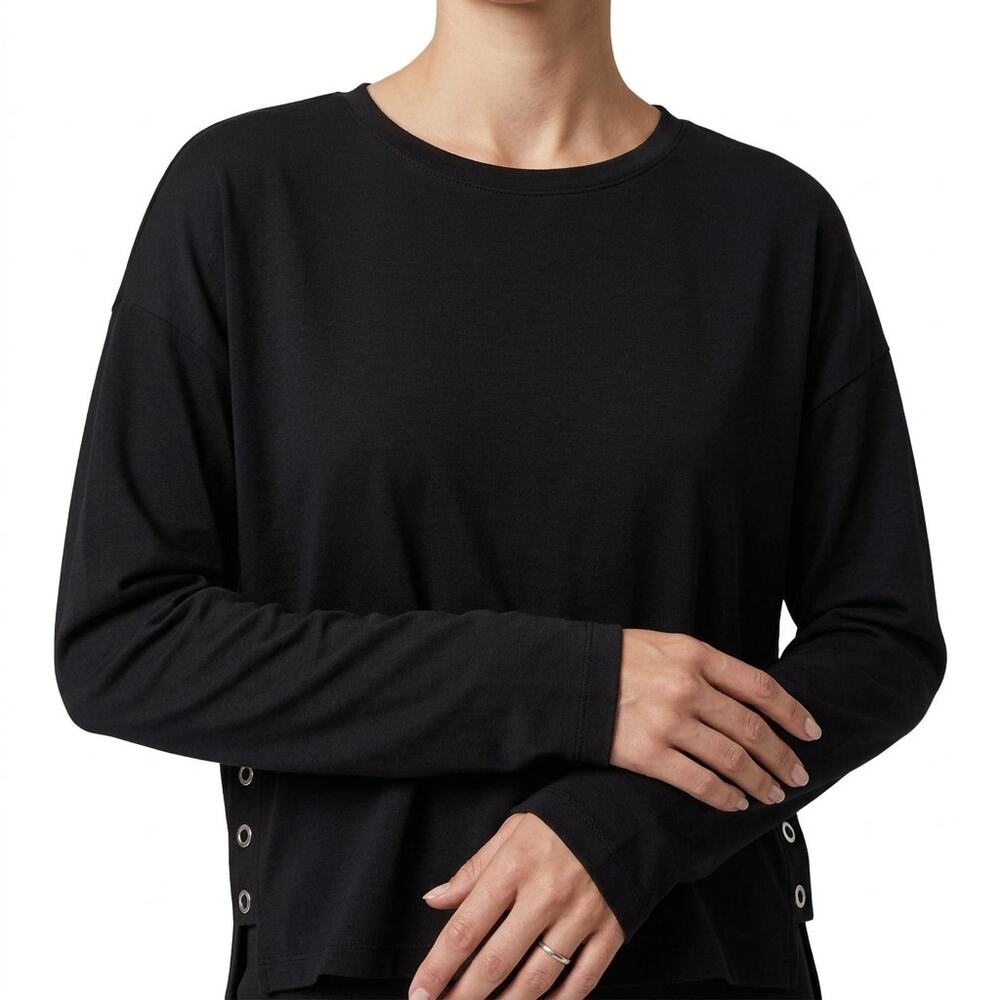 Zara Black Silver Grommet Detail Crew Neck Pullover Long Sleeve Top Size S